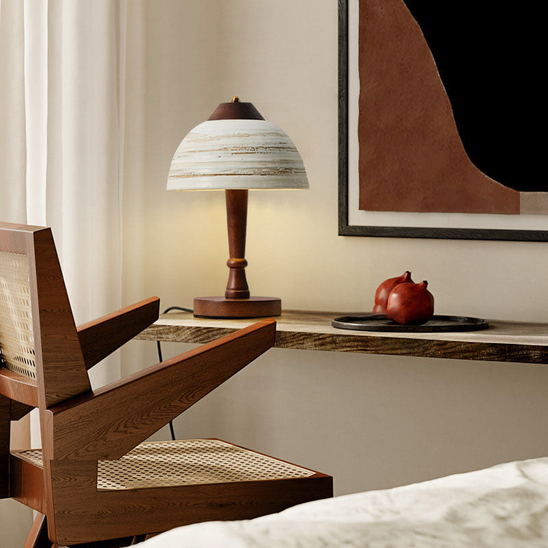 Lampe de table LED vintage en bois massif avec dôme en céramique 