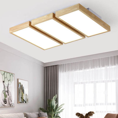 Nordic Japanese Log Wood  Rectangular LED Flush Mount Ceiling Light