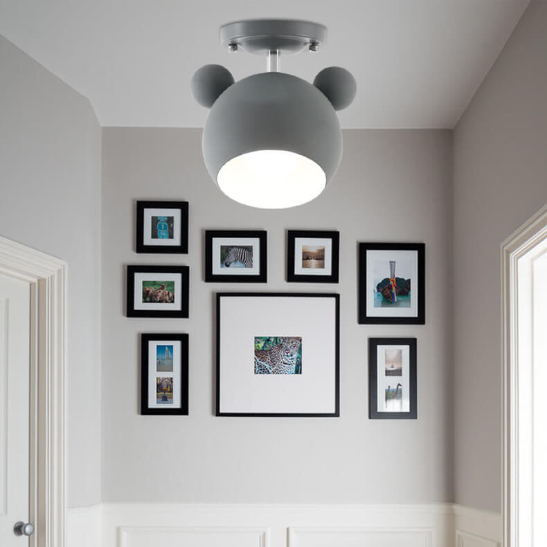Contemporary Nordic Cartoon Dome Shape Iron 1-Light Semi-Flush Mount Ceiling Light For Hallway