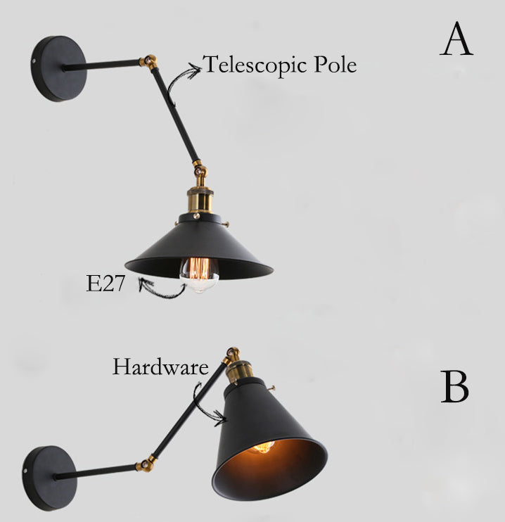 Lampe murale à une lumière rétractable en fer forgé industriel rétro 
