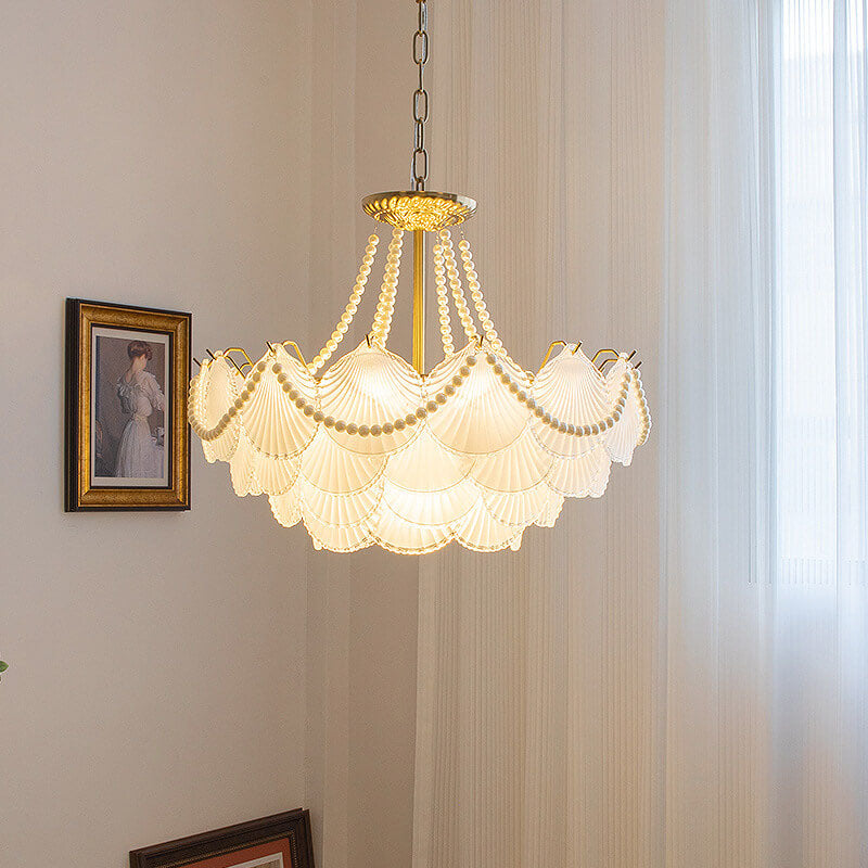 French Light Luxury Petal 3/6/9-Light Inselleuchter aus Glas 
