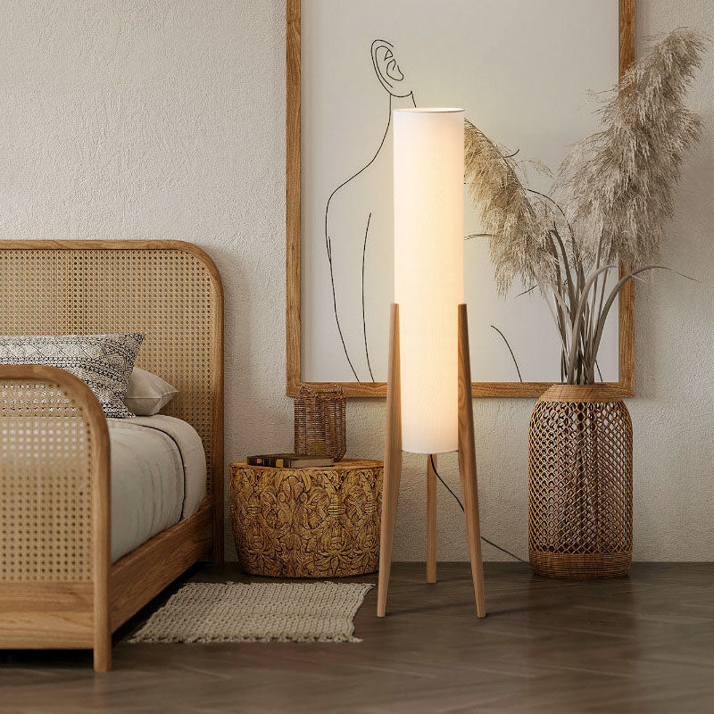 Pantalla cilíndrica de tela china tradicional con trípode de madera y lámpara de pie de 1 luz para estudio 