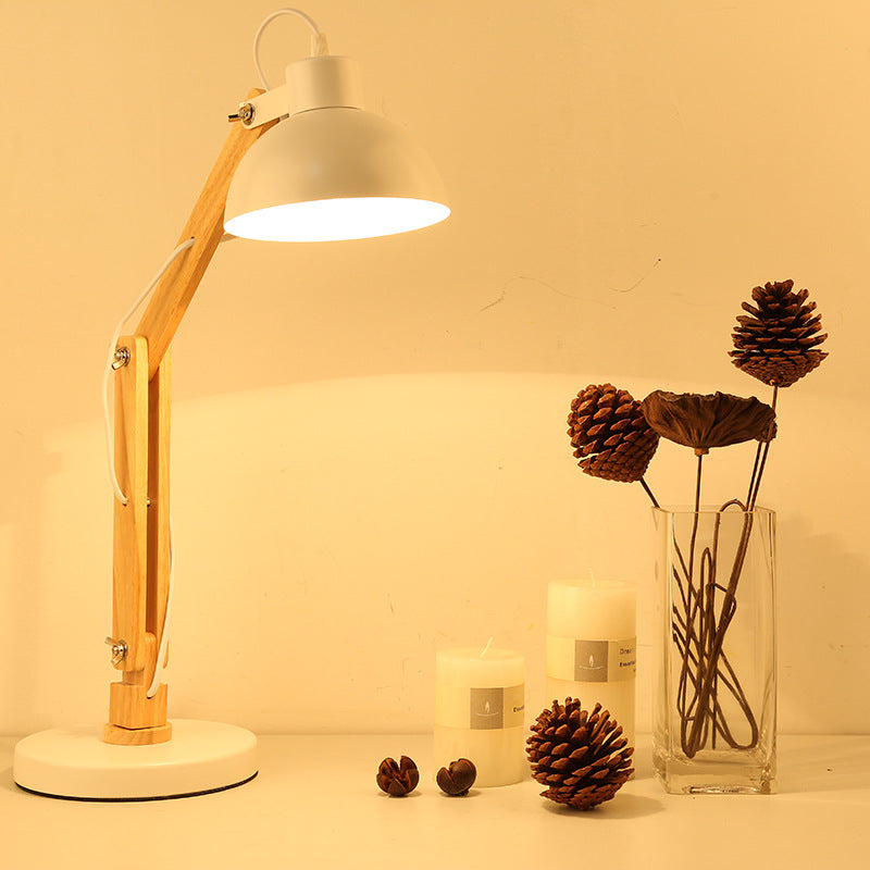 Lampe de table à 1 lumière en fer en bois pliable classique européen 