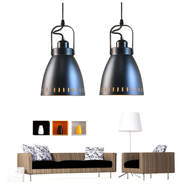 Nordic Vintage Black Cylinder Dome Iron 1-Light Pendant Light