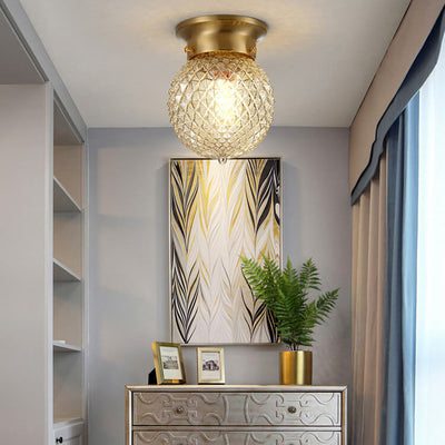 Moderne minimalistische Ananasstreifen Kupferglas 1-Licht Semi-Flush Mount Deckenleuchte 