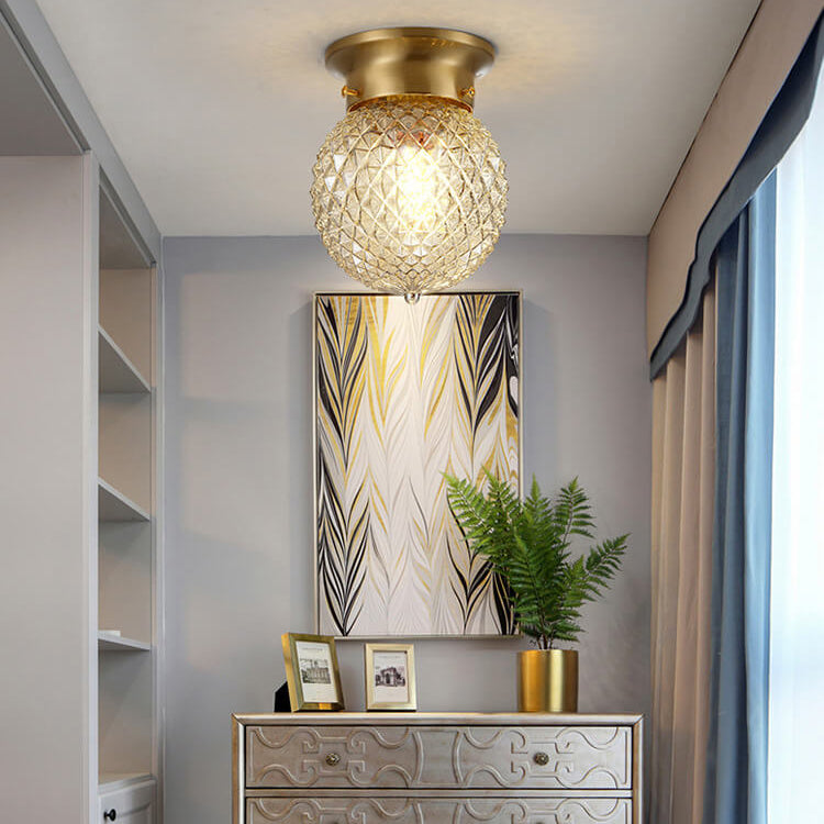 Moderne minimalistische Ananasstreifen Kupferglas 1-Licht Semi-Flush Mount Deckenleuchte 