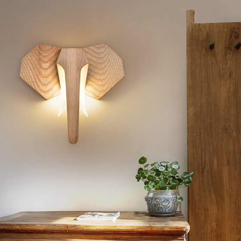 Nordic Creative Massivholz Elefant Form LED Wandleuchte Lampe