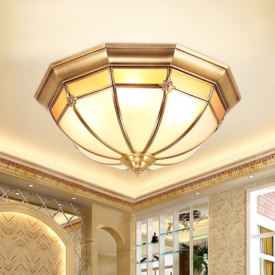 European Brass Glass Round Flower Pattern 3/4/6 Light Flush Mount Ceiling Light