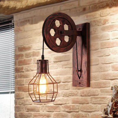 Cage Iron Lampshade 1-Light  Geometric Wheel Arm Sconce Lamp