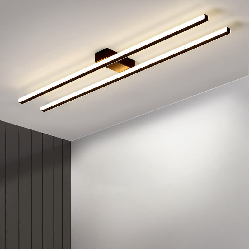 Modern Minimalist Geometric Dual Straight Line LED Semi-Flush Mount Ceiling Light For Hallway