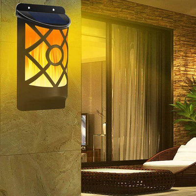 Solar Flame Half Column LED Outdoor Sensor Wall Sconce Lamp