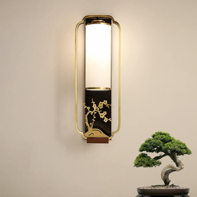 Modern New Chinese Copper Glass Column Ring 1-Light Wall Sconce Lamp