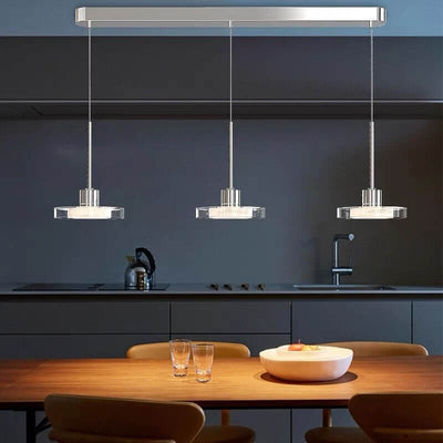 Nordic Minimalist Silver Round Glass Disc 1/3 Light LED Island Light Chandelier