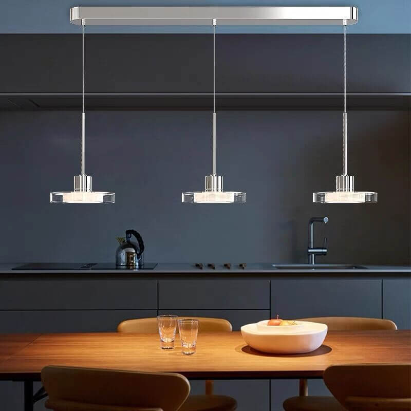 Nordic Minimalist Silver Round Glass Disc 1/3 Light LED Island Light Chandelier