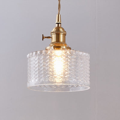 Japanese Vintage Brass Glass Round Jar 1-Light Pendant Light