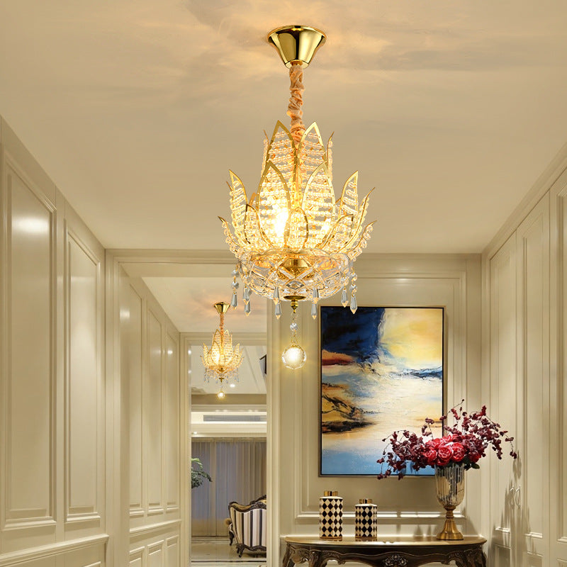 Chinese Style Lotus Zen Crystal 3-Light Chandeliers