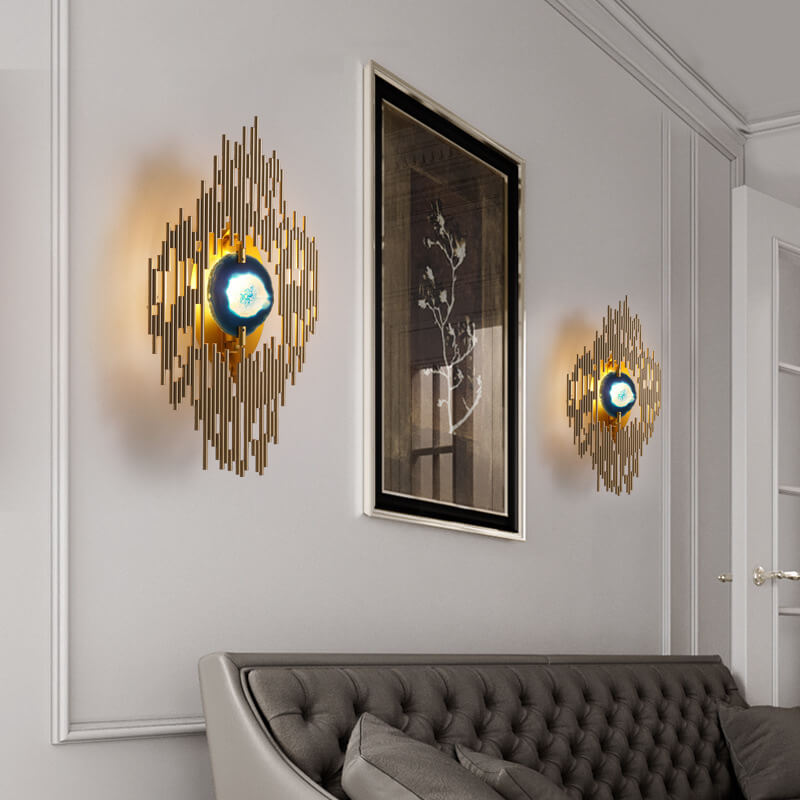 Nordische Licht Luxus Metallrohr Blaue Achat-Scheibe 1-Licht Wandleuchte 