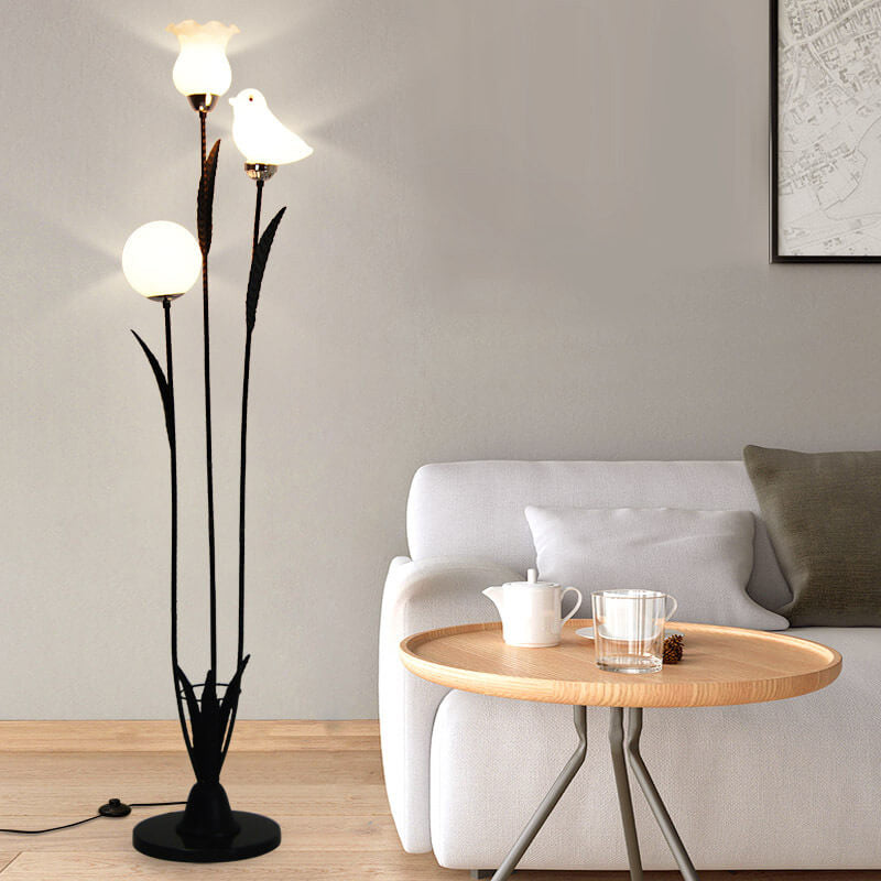 Modern Creative Twig Bird Iron 3-Light Standing Floor Lamp