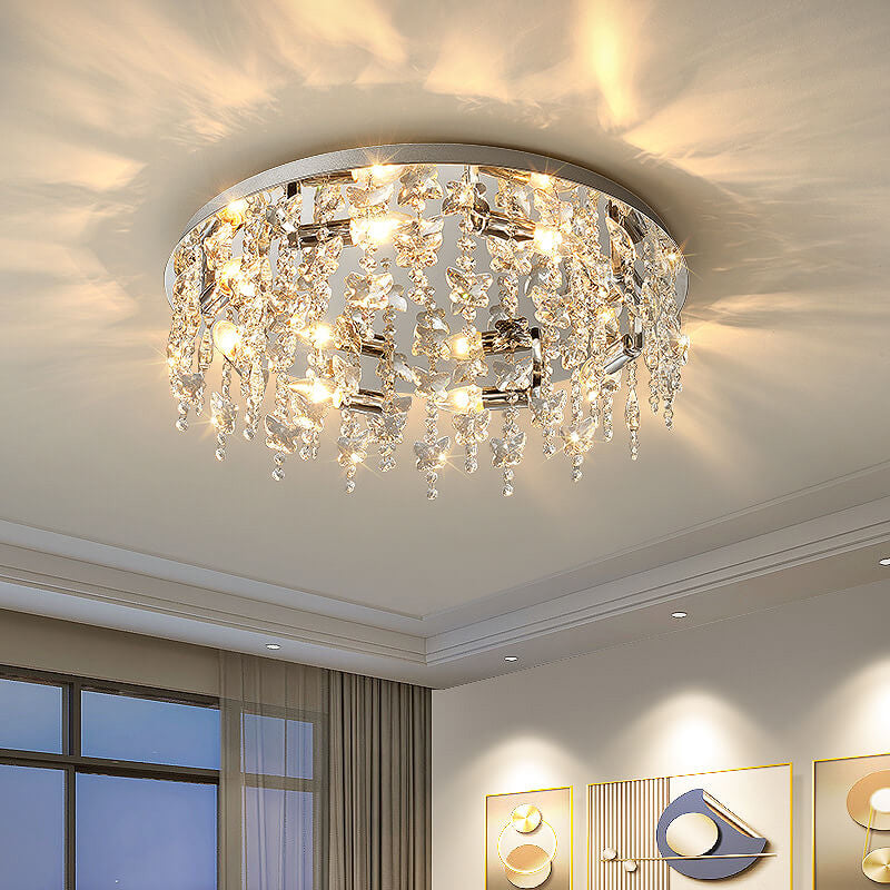 Modern Luxury Crystal Round Butterfly Pendant 6/8/12 Light Flush Mount Ceiling Light