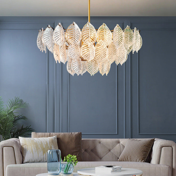 Lustre traditionnel français avec finition dorée, motif de feuilles, abat-jour en feuille de verre, 5/7/9/15 lumières, pour salon 
