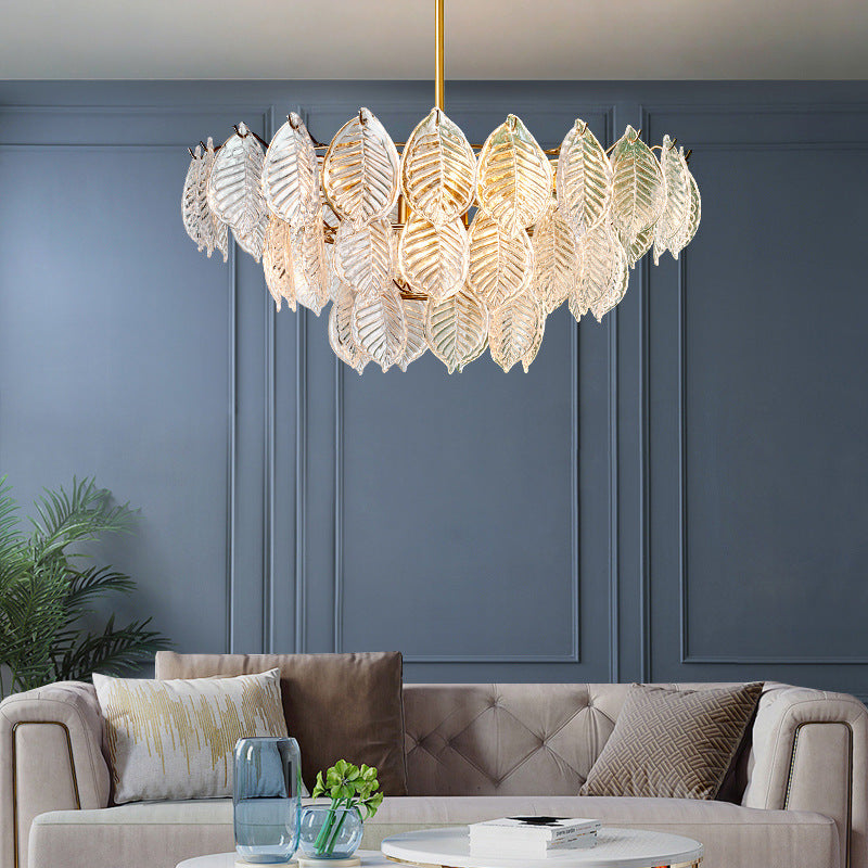 Traditioneller französischer Provinzrahmen mit Goldfinish, Blättermuster-Glasscheibe, 5/7/9/15-Licht-Kronleuchter für das Wohnzimmer 