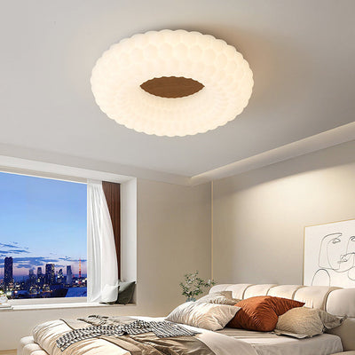 Contemporary Simplicity Cloud PE Round Shade Wood Grain LED Flush Mount Ceiling Light For Bedroom