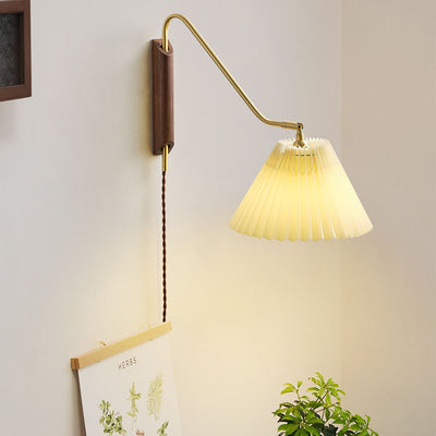 Japanese Minimalist Pleated Copper Fabric 1-Light Wall Sconce Lamp
