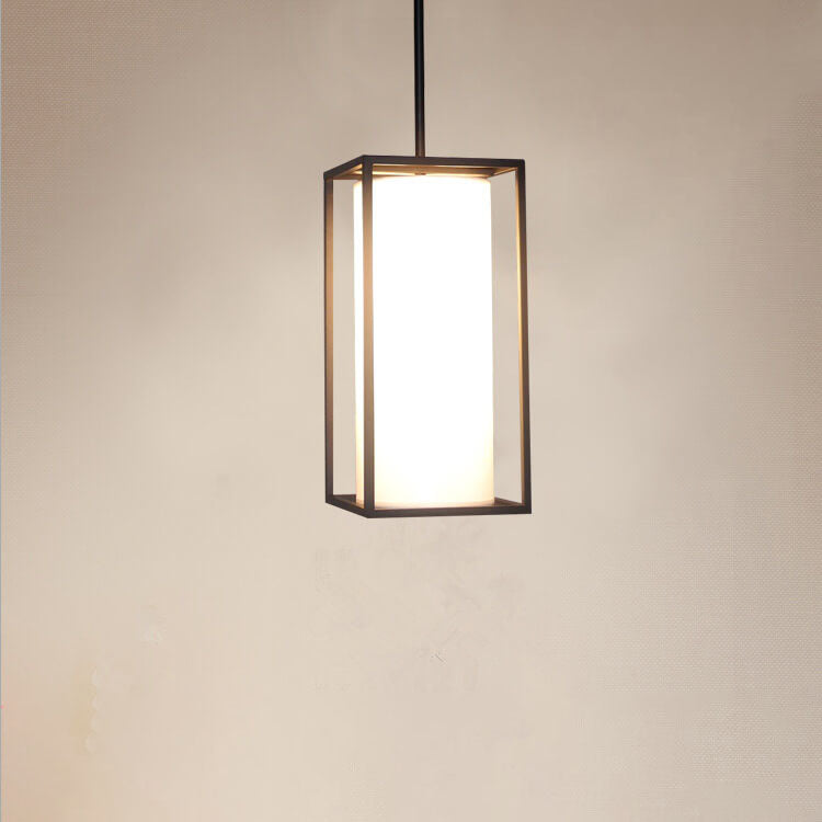 Modern Fabric Cylinder Black Frame 1-Light LED Pendant Lighting