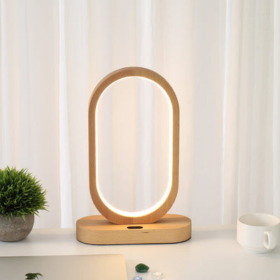 Nordic Minimalist Ring Wooden LED Sensor Dimming Table Lamp