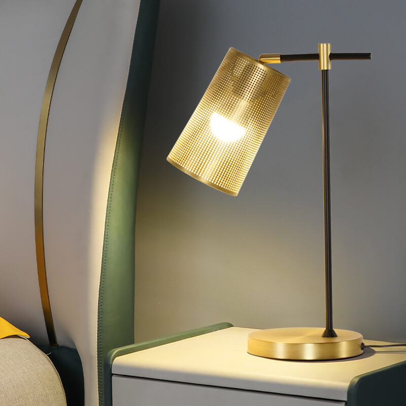 Modern Simple Gold Iron Column Shade Adjustable 1-Light Table Lamp
