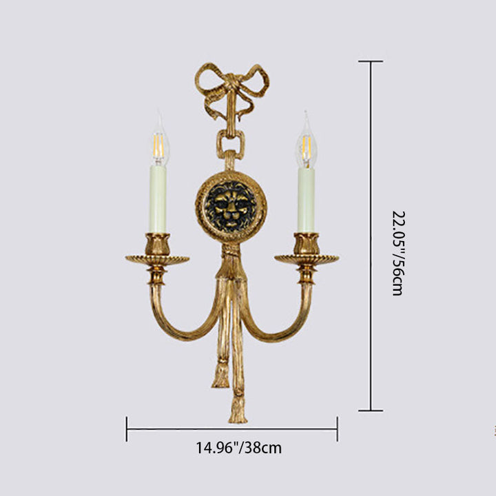 Aplique de Pared Cilíndrico Francés Tradicional de Latón Completo de 2 Luces para Sala de Estar 
