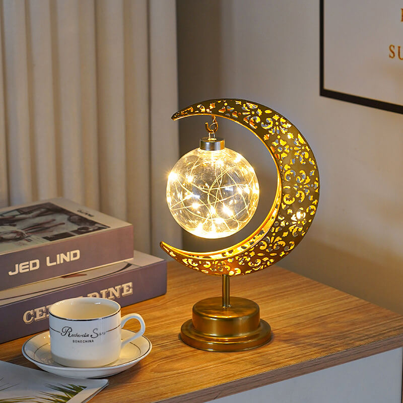Contemporary Creative Iron Moon Star Orb LED Decorative Table Lamp For Living Room &amp; Bedroom