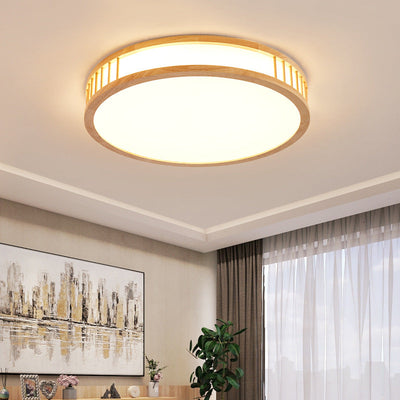 Japanese Minimalist Log Round LED Flush Mount Ceiling Light