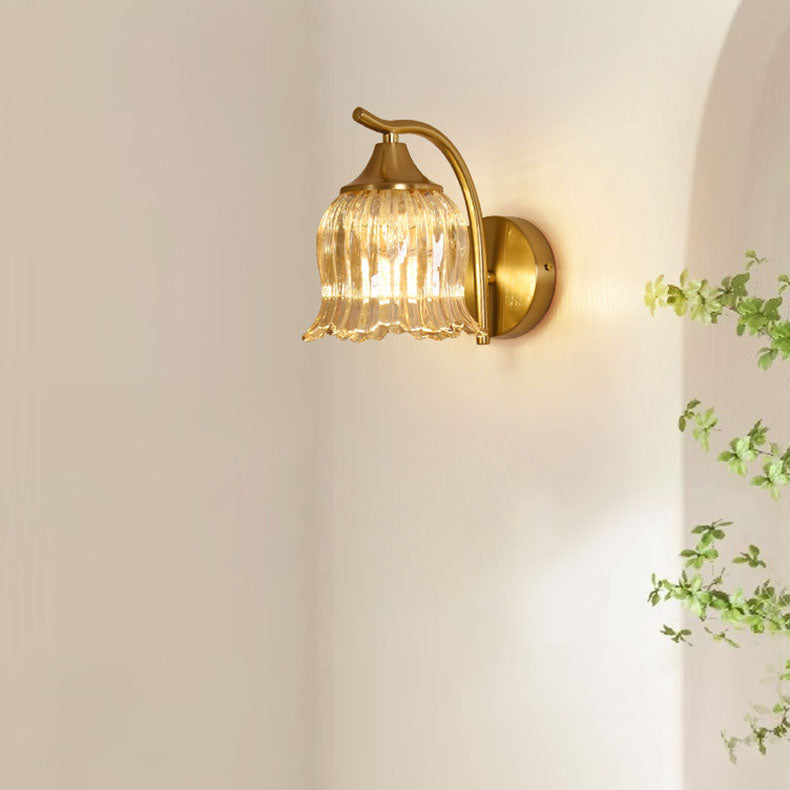 Traditional French Floral Hardware Glass 1-Light Wall Sconce Lamp For Bedroom