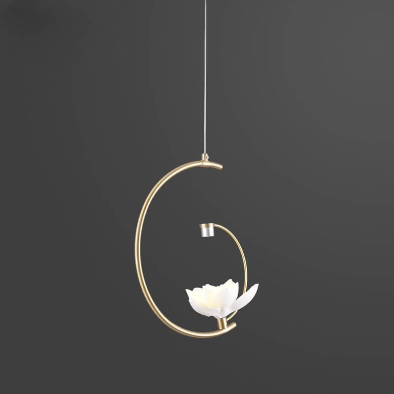 Chinesisches Retro-Keramik-Pendelleuchte mit Blumenverzierungen und Kupferbogen-LED 