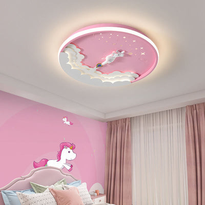 Modern Creative Cartoon Rocket Round LED Kids Flush Mount Ceiling Light