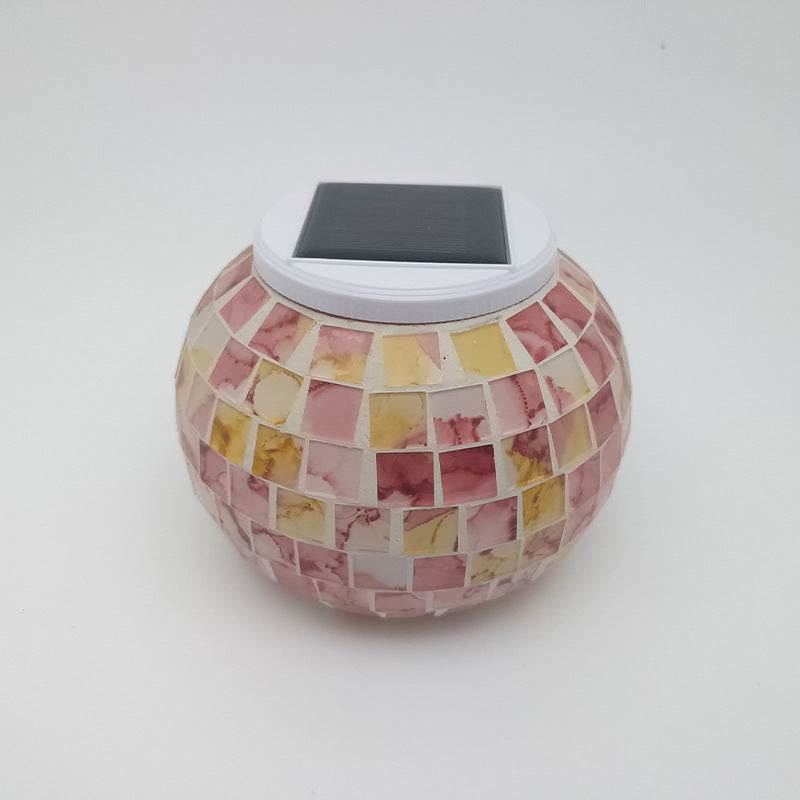 Zeitgenössische kreative wasserdichte Solar-LED-Dekoleuchte für den Außenbereich aus Mosaikglas in runder Glasform für Terrasse 