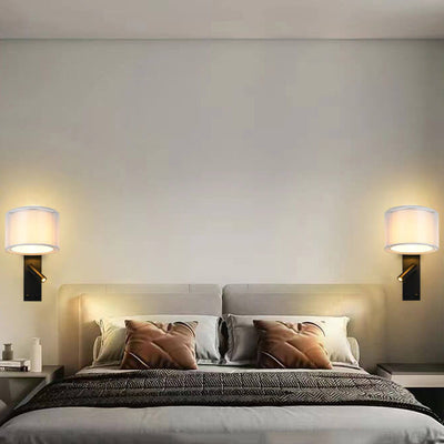 Moderne, minimalistische Stofftrommel-Spotlight 2-Licht-Wandleuchte