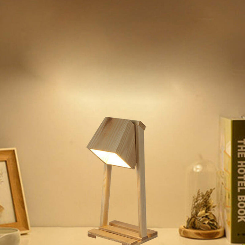 Industrial Creative Original Wooden Robot 1-Light Table Lamp