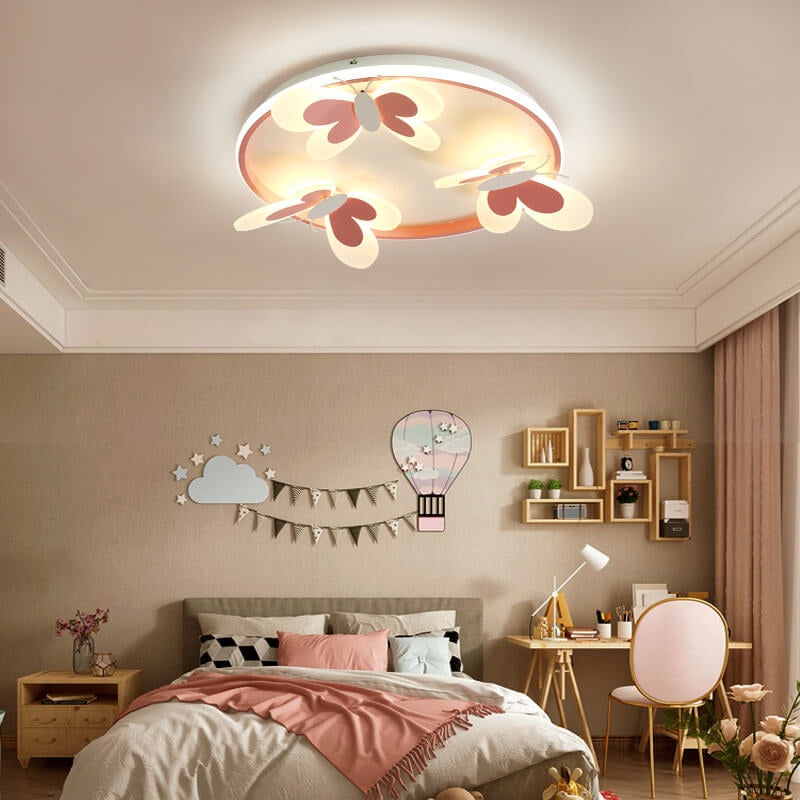 Cartoon Creative Pink Butterfly Circle LED Flush Mount Ceiling Light