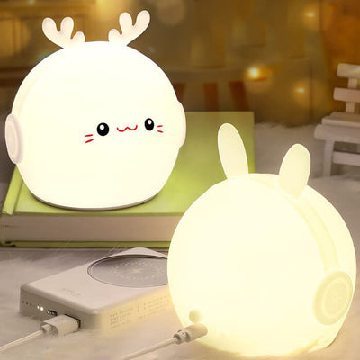 Lámpara de mesa con luz LED USB de silicona con forma de ciervo y conejo creativo 