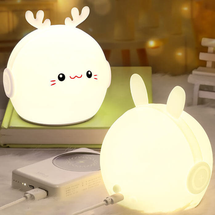 Lámpara de mesa con luz LED USB de silicona con forma de ciervo y conejo creativo 