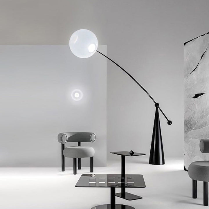 Zeitgenössische kreative konische Basis Angelrute Orb Eisen Glas 1-Licht Stehlampe für Wohnzimmer 