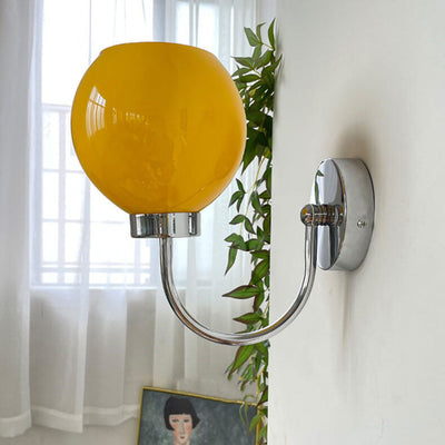 Vintage Yellow Glass Orb Shade 1-Light Wall Sconce Lamp