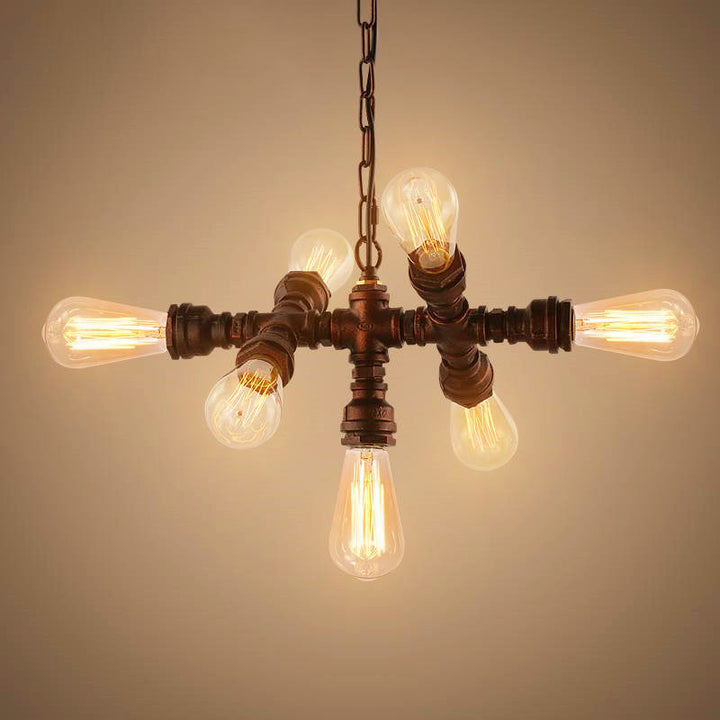 Industrielles Eisen-Wasserrohr-Design 7-Licht-Kronleuchter 