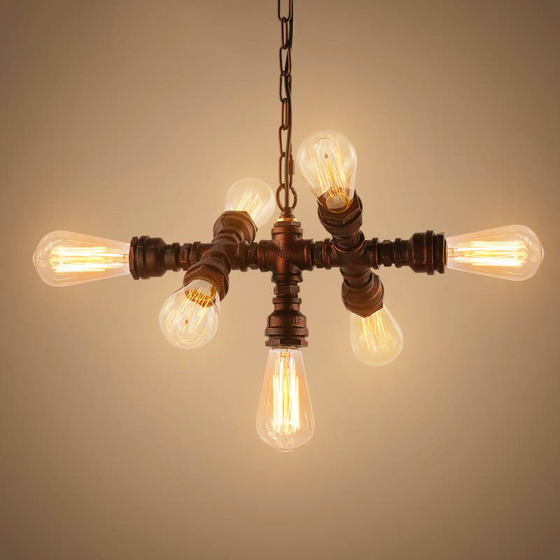 Industrial Iron Water Pipe Design 7-Light Chandelier