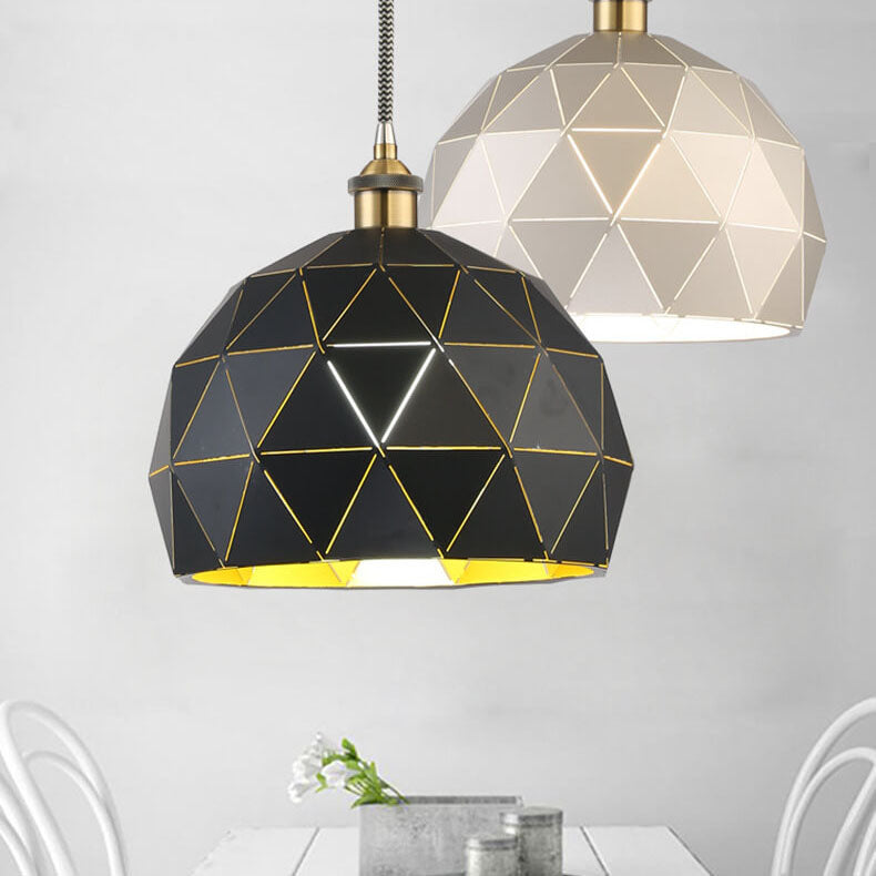 Industrial Simple Iron Diamond Hollow Dome 1-Light Pendant Light