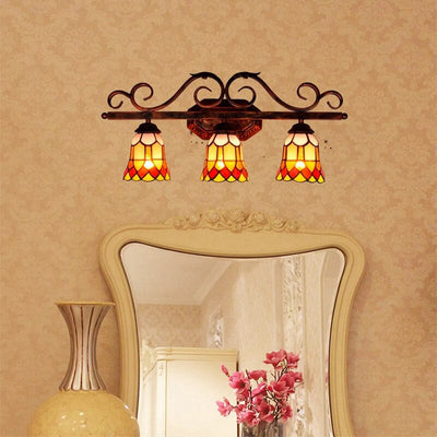 Tiffany European Vintage Buntglas-Spiegel-Frontleuchte 3-Licht-Wandleuchte 