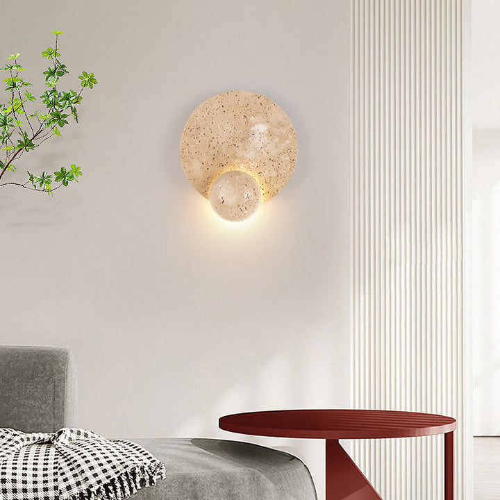 Applique murale LED en travertin rond jaune traditionnel japonais pour chambre 