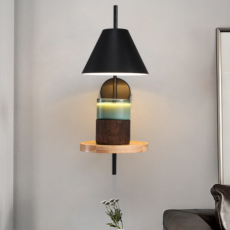 Modern Light Luxury Simple Iron Wood Horn Melting Wax 1-Light Wall Sconce Lamp